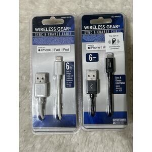 Wireless Gear Charge/sinc Cables For iPhone. 6ft Black And White Set Of 2